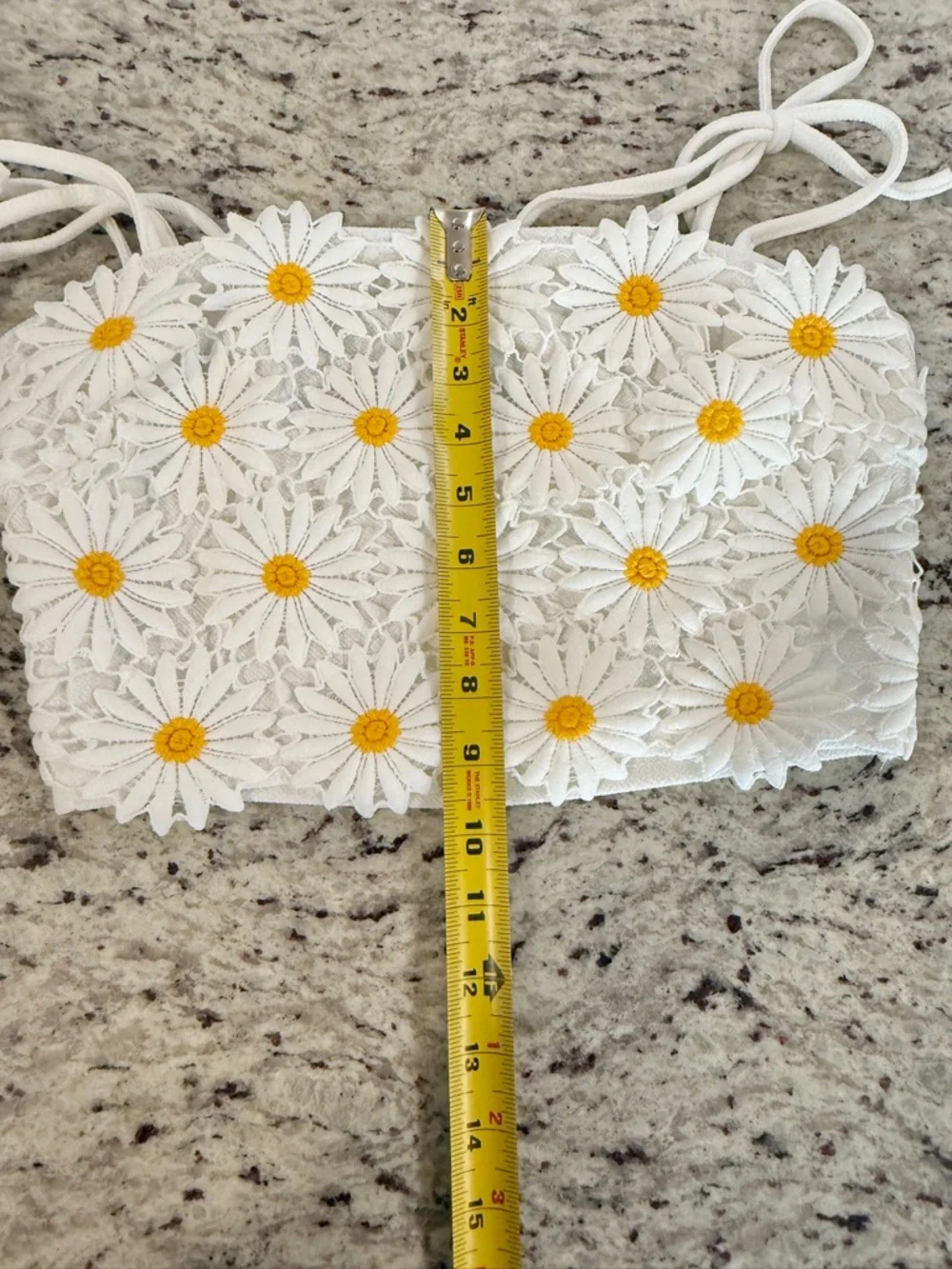 SHEIN Daisy Lace Tie Strap Crop Top White Yellow Floral Size M - Picture 4 of 5